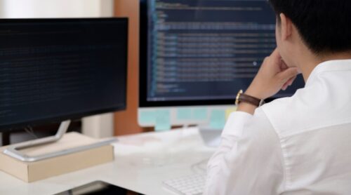 Programmer is coding and programming software Programmer is coding and programming software